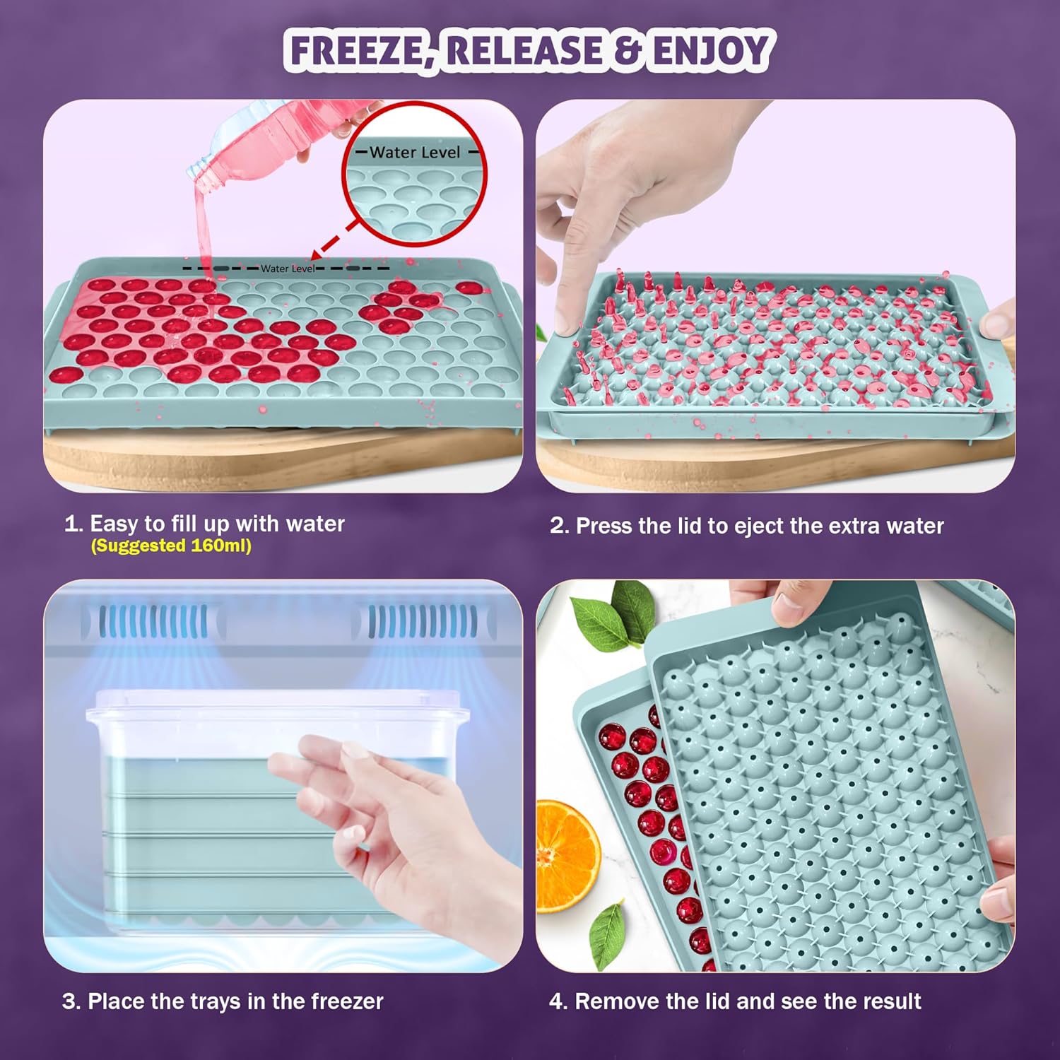 1 Set Mini Ice Cube Tray with Lid and Storage Box, Perfect for Iced Coffee and Cocktails. Quickly Cools, Easy to Swirl and Release, Stackable, Small Round Ice Cubes Easily Fit Into Narrow-Necked Water Bottles and Glasses.Ice Platter