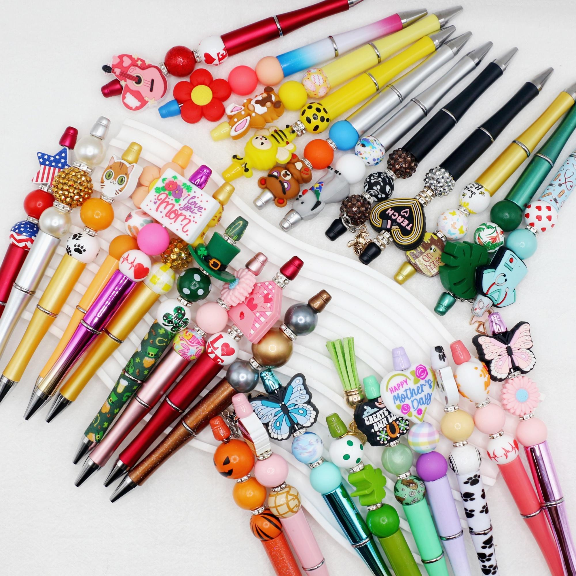 Back to School Hot DIY Beaded Ballpoint Pens 5-50PCS Random Styles Plastic Pen with Wood/Silicone/Acrylic Beads Fun Creative Office School Supplies for Students