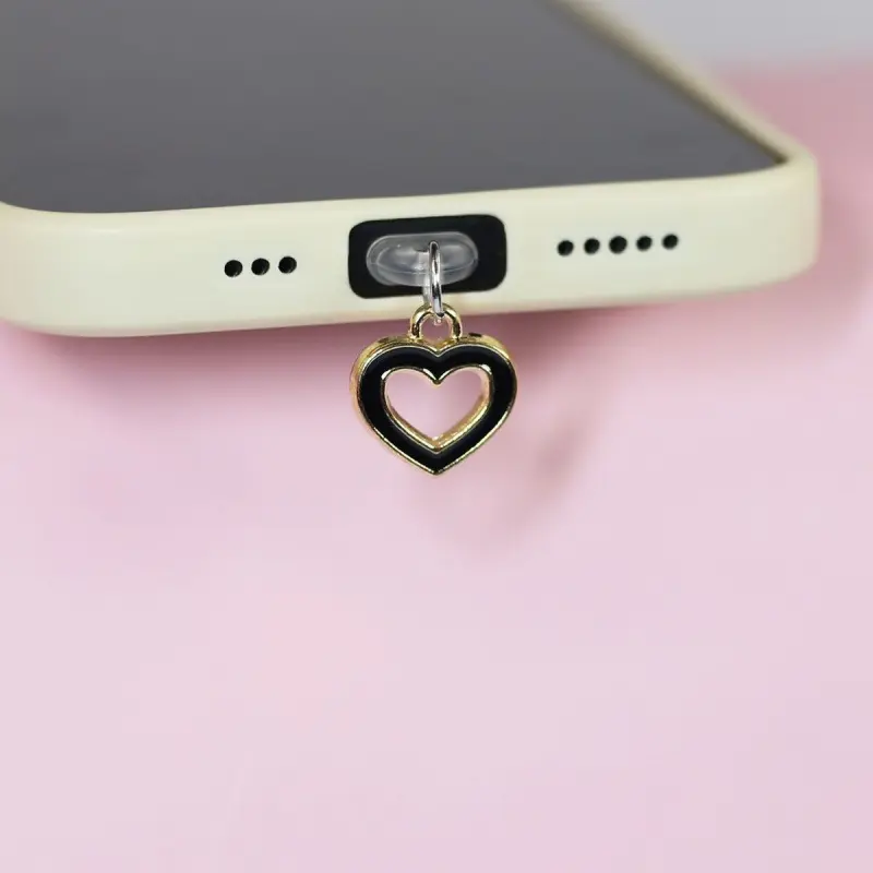 Heart-Shaped USB-C Dust Plug, Aesthetic Black Hollow Pendant Charm, Mobile Phone Accessories for Dust Protection, Heart-Shaped Dust Plug Black