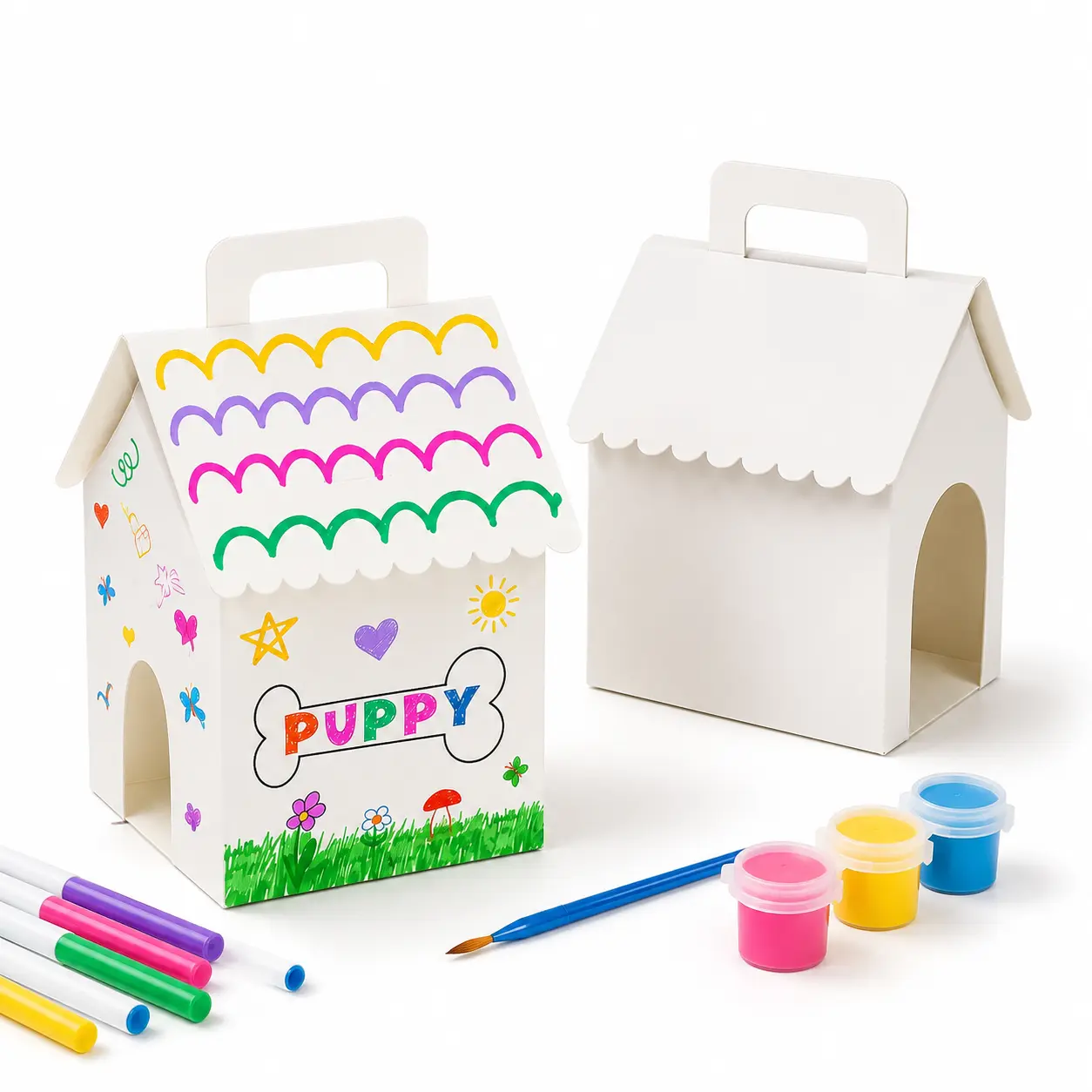 12 Pack Dog House Shaped Party Favor Boxes for Puppy Adoption Birthday - White Crafting Gift Boxes for Kids