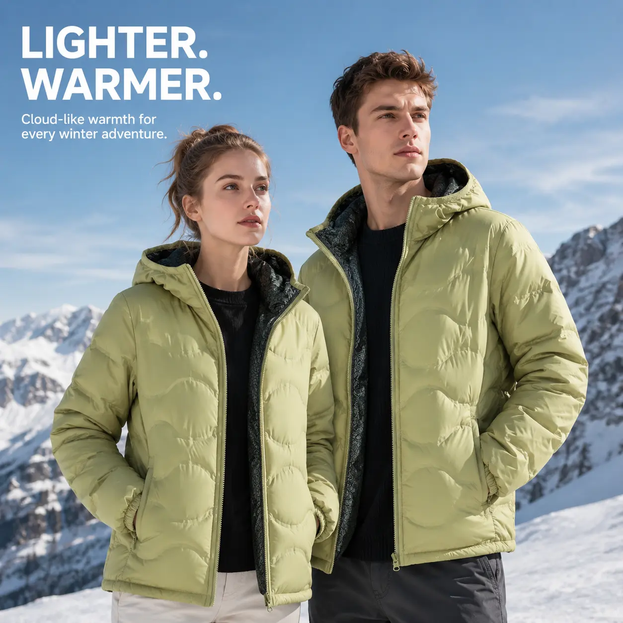 Unisex Hooded Puffer Jacket Men Women Winter Coat Lightweight Warm Insulated Down Jacket 650+ Fill Power Graphene Heat Lock Lining Windproof Quilted Full Zip Outerwear with Pockets for Snow Travel Hiking Casual Cold Weather Couple Style Daily Wear