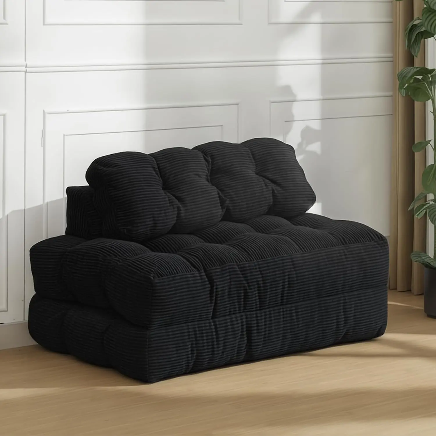 Modern 3-in-1 Convertible Folding Sofa Bed - Multi-Use Single Unit Floor Lounger Sleeper Chair with Pillow, Back Support, Portable Fold-Out Futon Couch for Living Room, Bedroom, Black