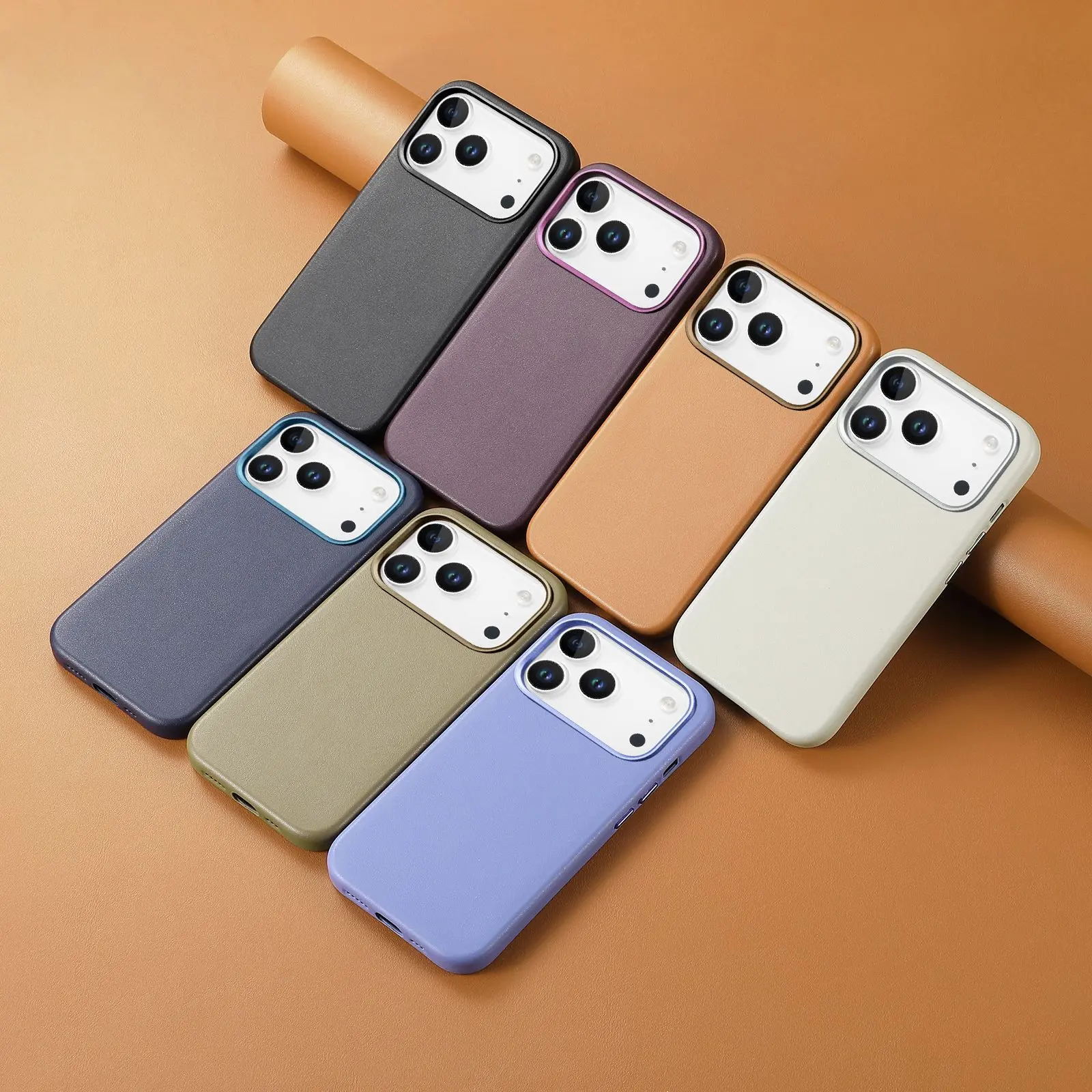 Luxury Minimalist Plain Texture TPU Leather Case for iPhone 17 Pro - Protective Cellphone Accessory, Strong Magnetic Attachment, Independent Buttons, Metal Lens Protection, Fits iOS, Korean Fashion Unisex
