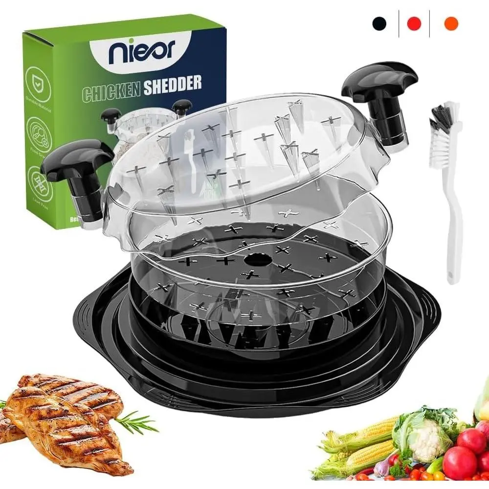 Chicken Shredder Tool Twist Large Black, 10”  Meat Shredder for Chicken Breast Pork Beef, Manual  Shredder with Brush, Anti-Slip,  Handle,  Shredding for Kitchen & Meal Prep