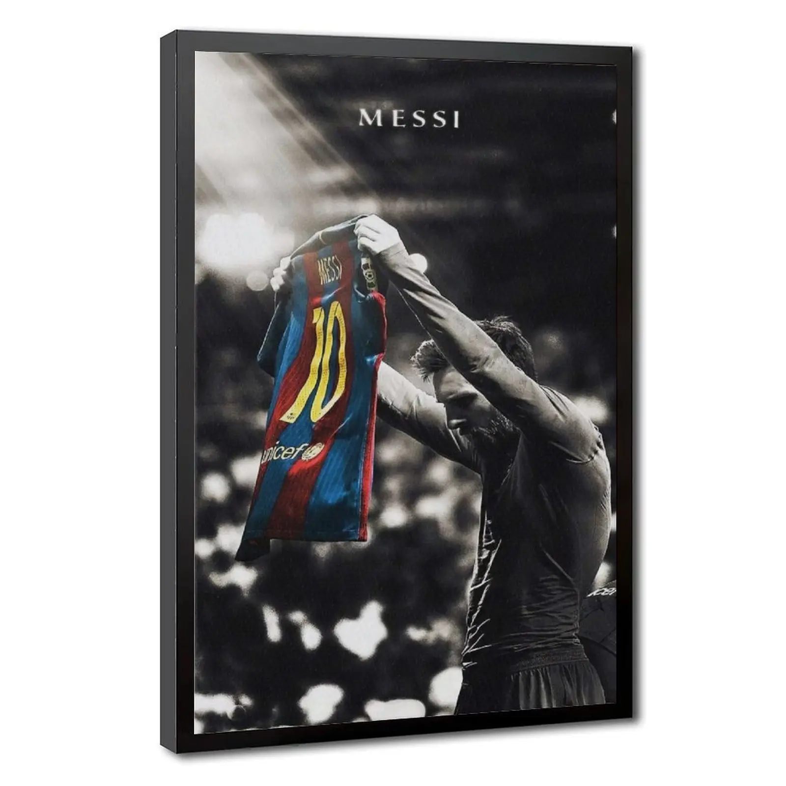 Messi Holding No.10 Jersey Framed Minimalist Retro Canvas Wall Art, Hanging Artwork for Home, Office Decoration, Print