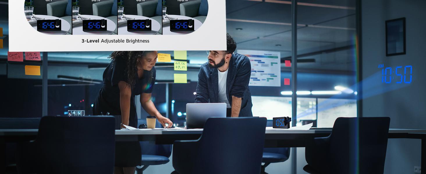 Projection Alarm Clock, Digital Clock with 180°   Rotatable Projector, 3-Level Brightness Dimmer, Clear LED Display, USB Charger, Progressive Volume, 9mins Snooze,12/24H, for Bedroom