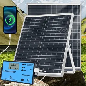Portable High Efficiency Solar Panel with 50A/100A Controller, 1 Set 20W Solar Panel Charger, Outdoor Solar Panel Kit for Mobile Power, Camping, Hiking, Car, Boat, Phone, Monitoring