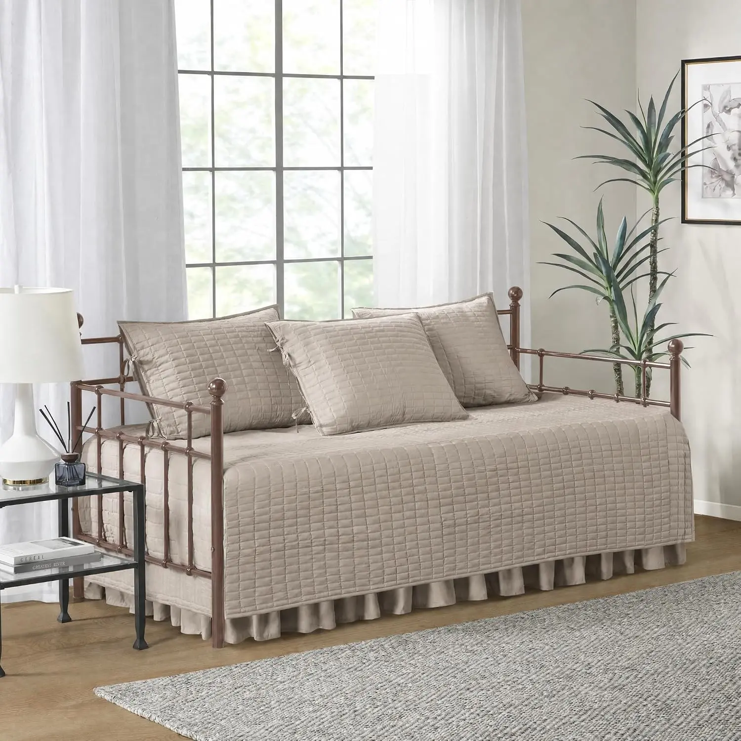 Kienna Daybed Cover Set 5 Piece with Bedskirt, 75 x 39 Taupe