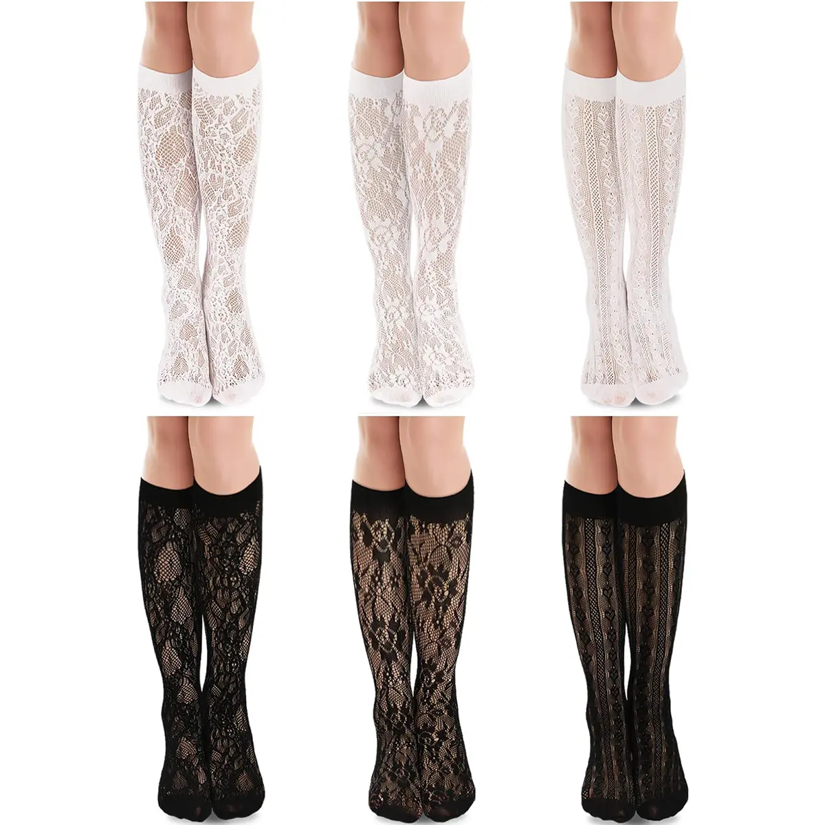 2 pcs Women’s Lace Knee High Socks, Floral Pattern Long Socks, Cute Preppy School Girl Style Calf Socks for Y2K Fashion Outfits