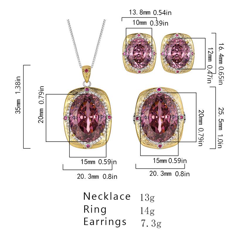 Vintage Dried Rose Jewelry Set for Women Oval Cut Luxury Fashion Necklace Earrings Ring Gifts for Women