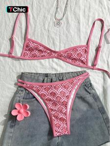 two-piece set women's floral print bikini set, casual fashion chic swimsuit set for beach holiday vacation, ladies summer clothes, bikinis sets