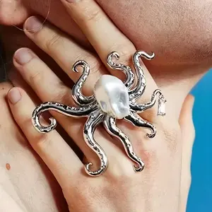 A Stylish, Gorgeous, Elegant, and Cool Wide-band Octopus Ring with Imitation Baroque, a Large Ring for Women, Suitable as an Accessory for Holidays, Birthdays, Dates, Balls, Banquets, Parties, Vacations, and Shopping