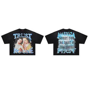 Men's Graphic Tees Rare Peace Trust No One Blue Baby Graphic T-shirt Pure Cotton Oversized Wide Fit Hot Drill Rhinestone Short Sleeve Tee Unisex Hiphop Streetwear Y2K Summer Outfit 4th Of July Vintage T Shirts For Men Women
