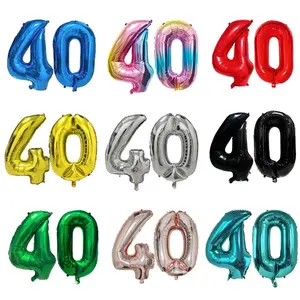 Number 40 Balloon 40 Digit Balloon Forty Blue Figure Green Globe 40th Birthday Big Large Red Rose Golden Black Colorful 32inch