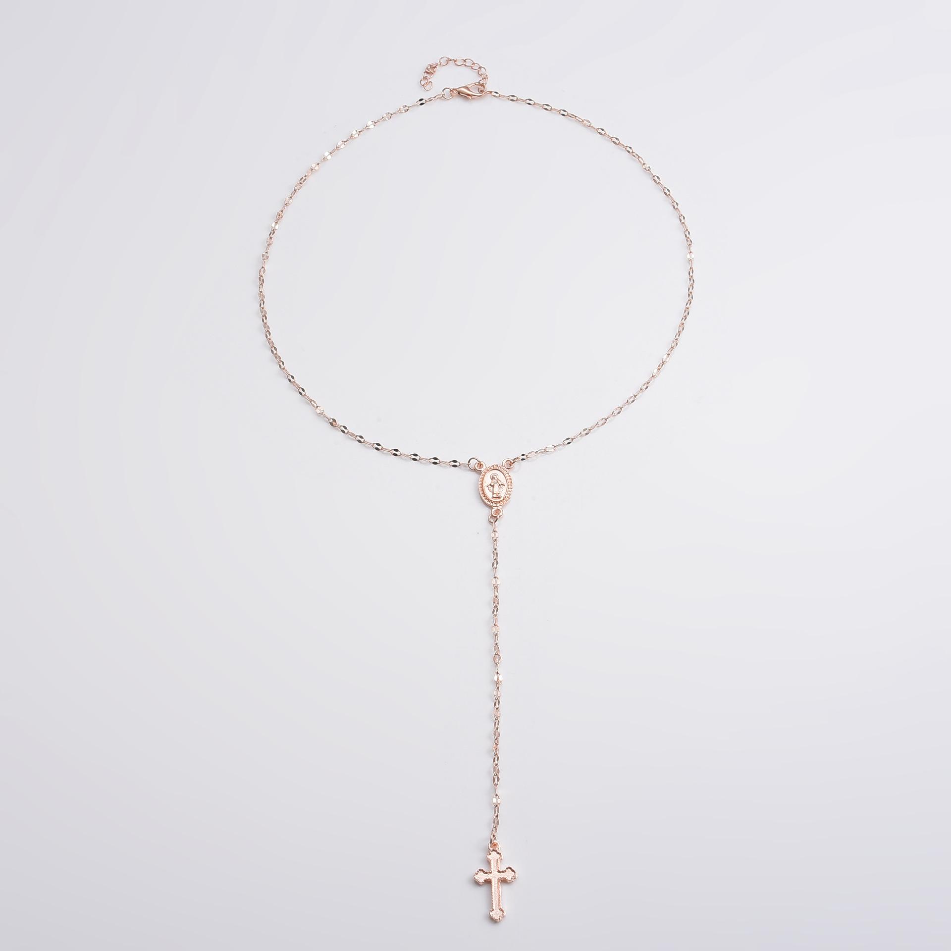 Gold Virgin Mary Necklace with Cross Dainty Y Chain Faith Jewelry Gift For Women Elegant Design Long Versatile Use