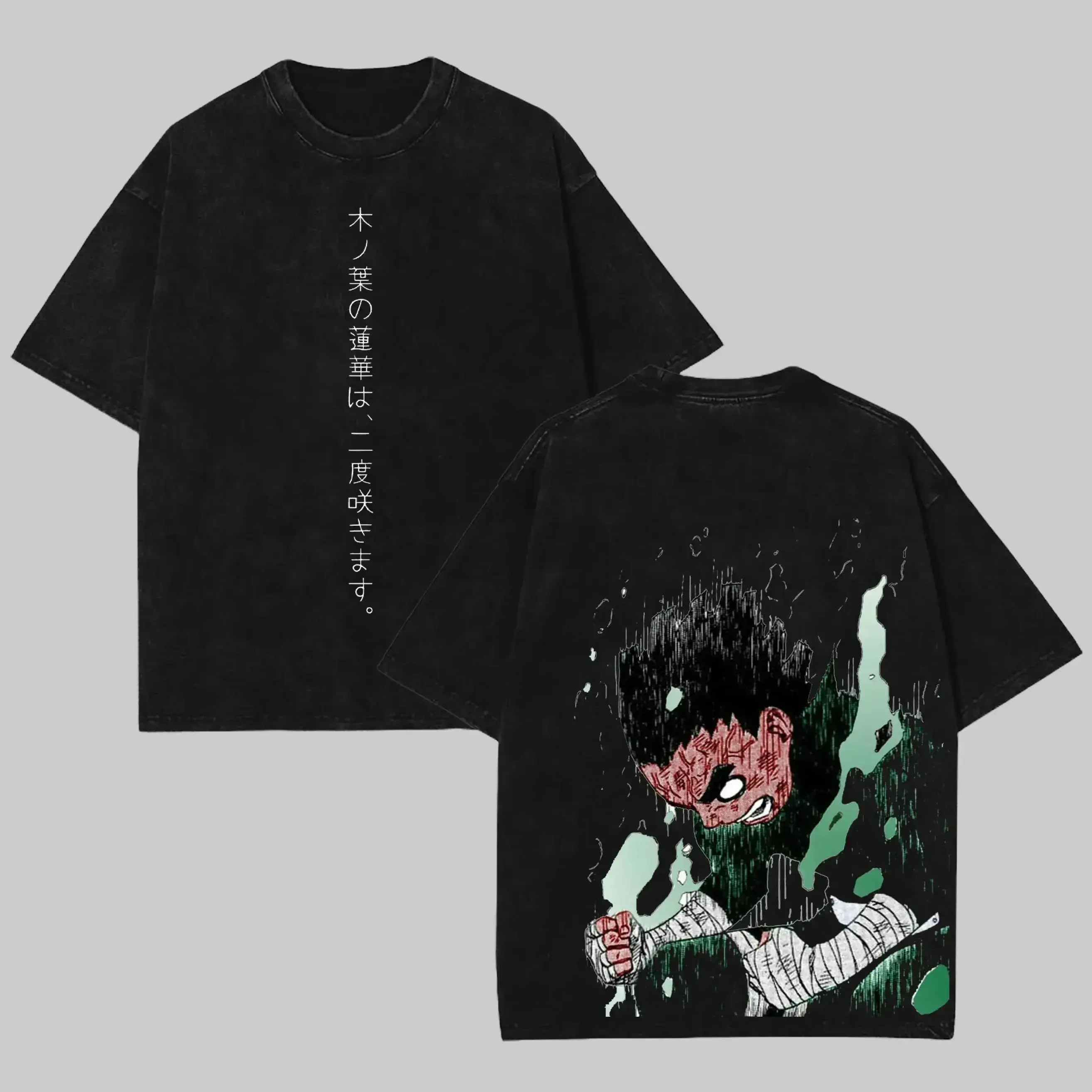 Rock Lee - Naruto Anime Double Printed Vintage Washed Tee Unisex Oversize Anime Manga Washed Heavyweight Cotton T-shirt, Gift For Anime Fan, Anime Lover