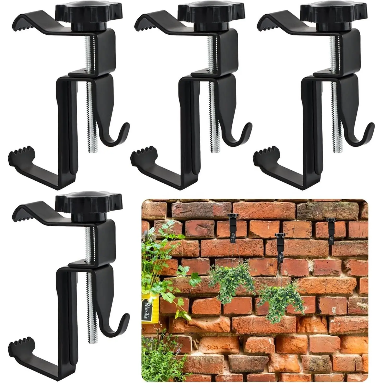 4Pcs Stainless Steel Brick Wall Clips, No Drill Brick Hooks, Black
