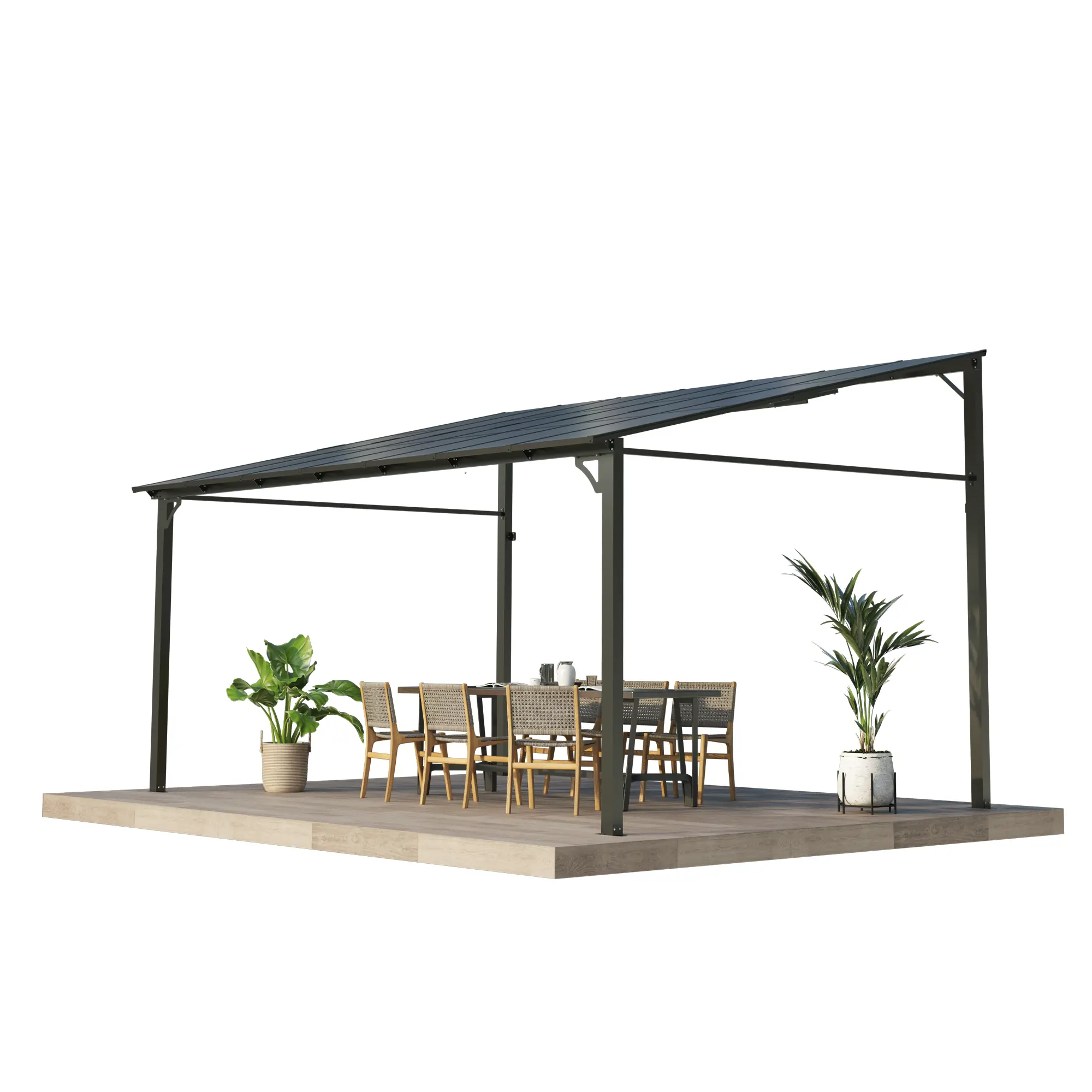 Hardtop Wall Mounted Gazebo Pergola – Metal Frame Lean-to Outdoor Awning – Polycarbonate Waterproof UV-Protected Roof