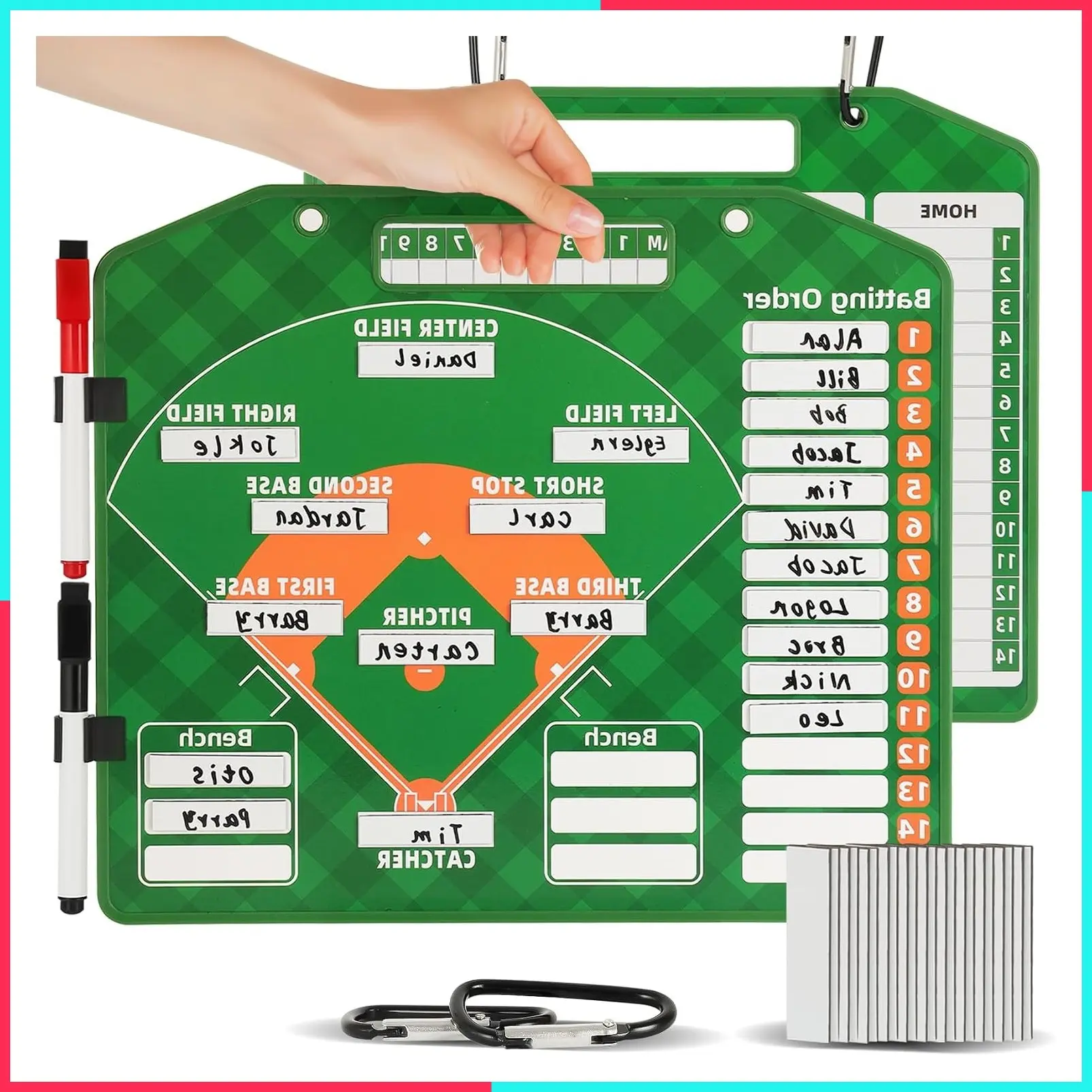 Magnetic Baseball Lineup Board with 40 Sheets Lineup Cards - Baseball Clipboard for Dugout, Coaching Accessories for Coaches