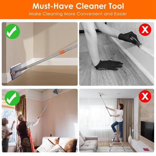 2 In 1 Baseboard Cleaner Mop Wall Cleaner Mop With Squeegee Extendable Long Handle 8 Reusable Fiber Flannel Chenille Mop Pads 360 ° Rotatable Convex Design-5161 2 In 1 Baseboard Cleaner Mop Wall Cleaner Mop With Squeegee Extendable Long Handle 8 Reusable Fiber Flannel Chenille Mop Pads 360 ° Rotatable Convex Design-5161