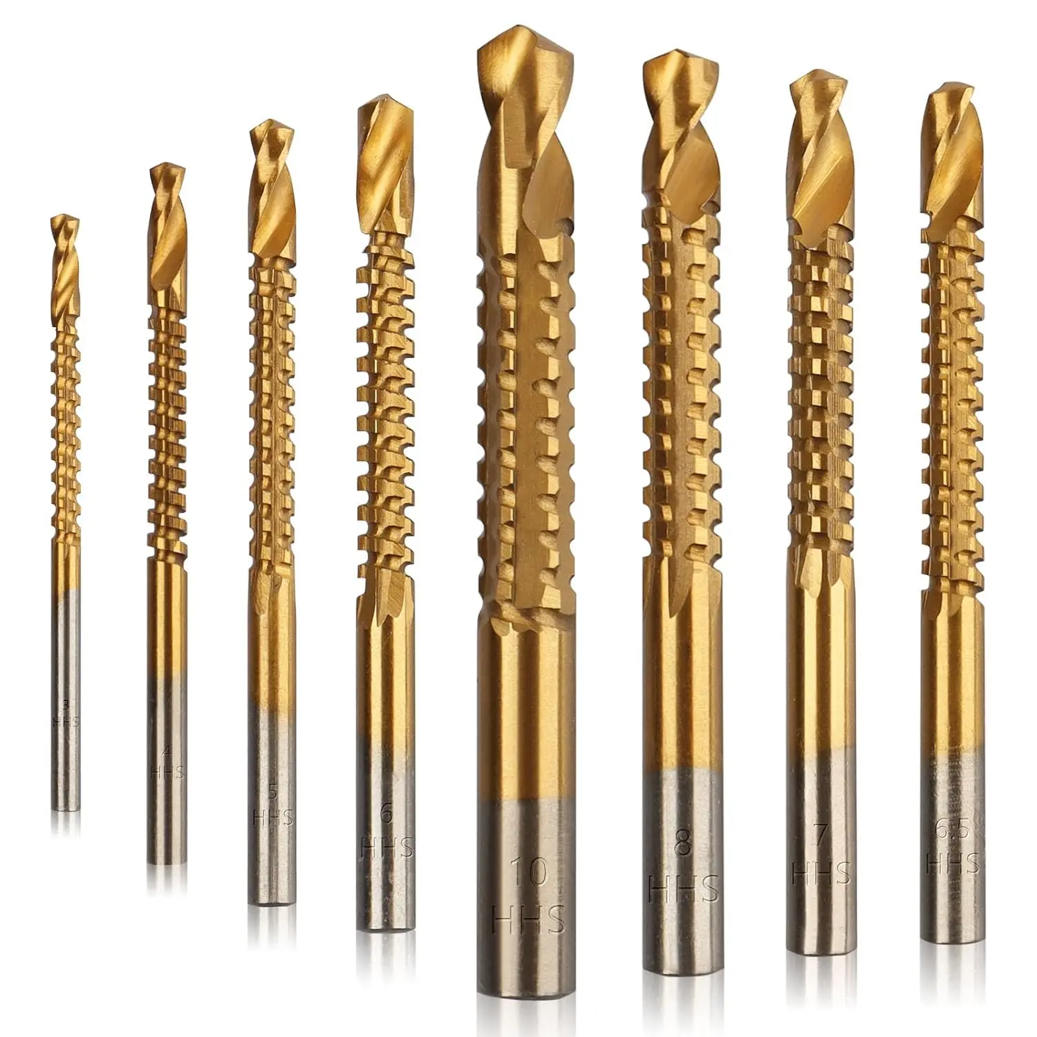 TOOLAZO 5PCS Titanium-Coated HSS Serrated Side-Cutting Twist Drill Set, Compatible with Standard Drills, for Furniture Work, Crafts, DIY & Repair Projects, Multi-Function for Grooving/Enlarging Thin Sheet Materials, For Diy & Repair Projects