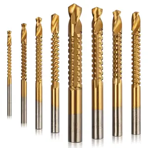 TOOLAZO 5PCS Titanium-Coated HSS Side-Cutting Twist   Set, Serrated   for Wood, Plastic, PVC, Acrylic, Aluminum & Thin Sheet Material, Multi-Function  for Drilling, Grooving, Enlarging & DIY Repair