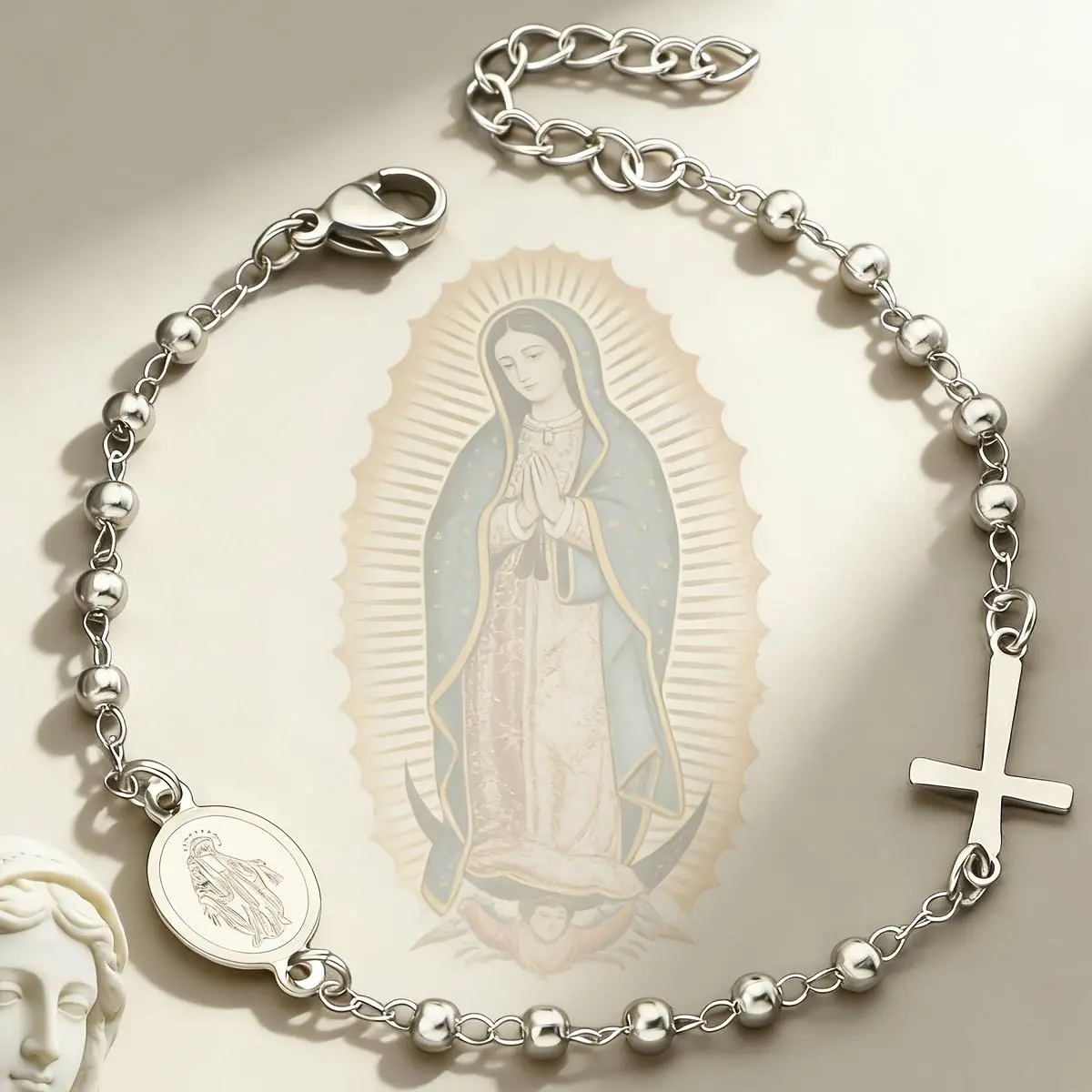 Adjustable Virgin Mary Cross Beaded Prayer Bracelet, Catholic Religious Pendant Jewelry, Faith Gift For Confirmation First Communion, Cross Pendant, Protection Charm