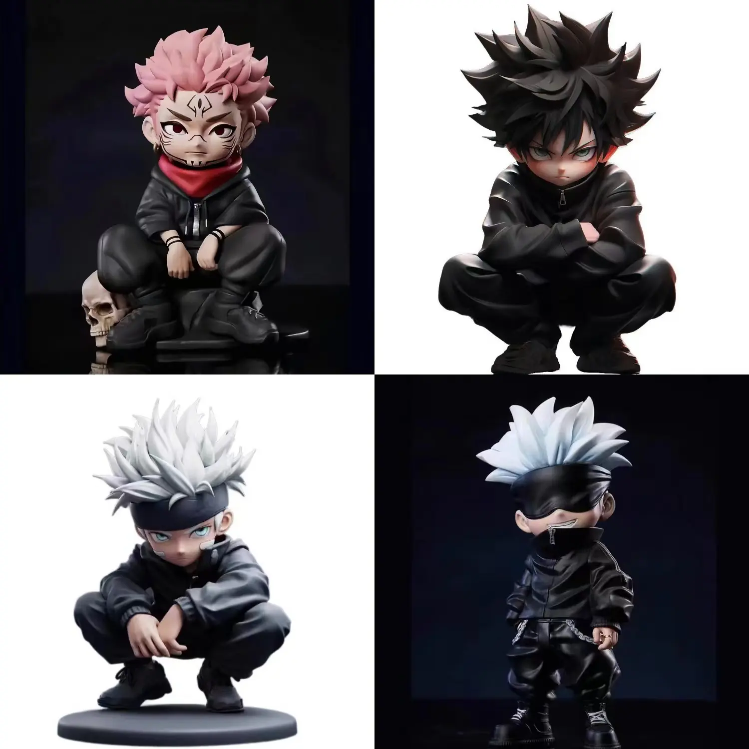 Chibi Jujutsu Kaisen Squatting Figures - Satoru Gojo, Yuji Itadori, Sukuna Anime Prize Desk Ornament for Stress Relief, Classic Novelty Toy