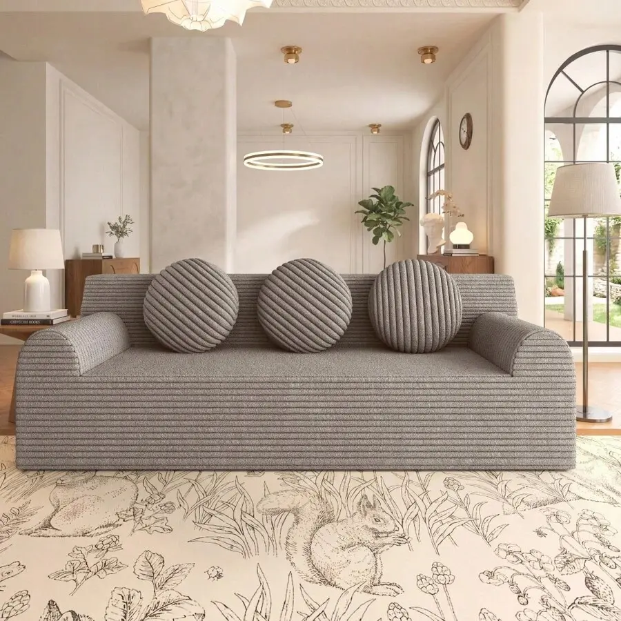71" Stain-Resistant Corduroy L-Shaped Boneless Sectional Couch - Comfy Couch for Children, Deep Seat, No Assembly, Living Room & Bedroom Use