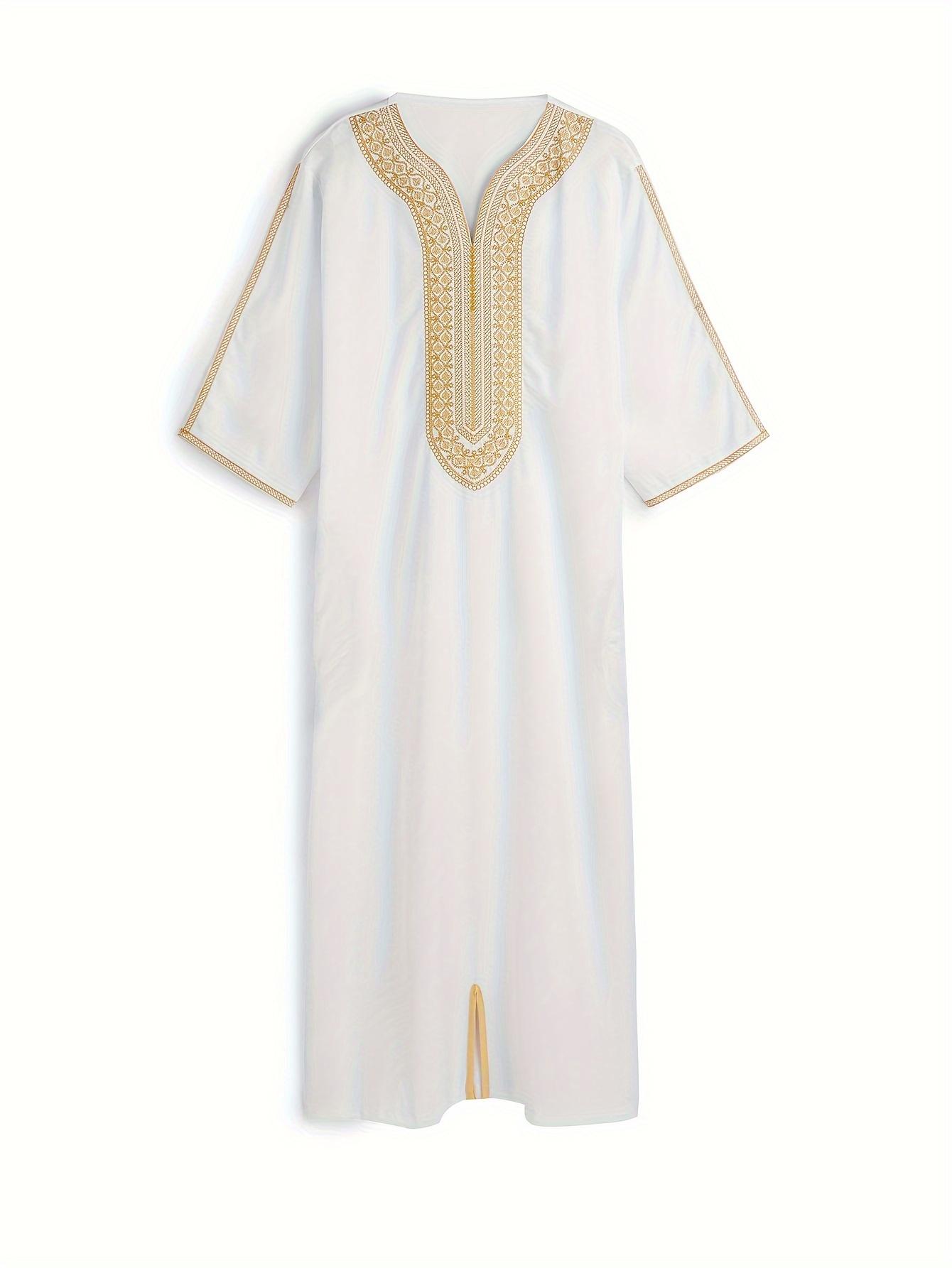 [Traditional Moroccan Robe] Zhiyu's Choice Traditional Moroccan Men's Robe |   Golden Thread Embroidery, Breathable Polyester, Loose Fit Elegant Design for Worship, Holiday & Special Occasion Wear