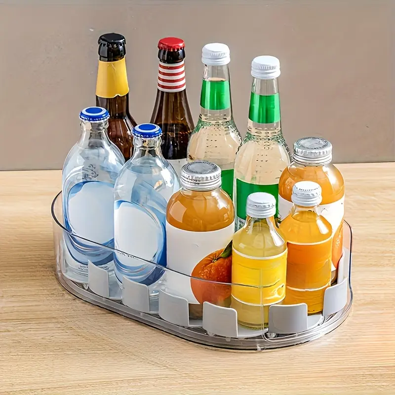 Space-Saving 360° Rotating Refrigerator Organizer - Rectangular Detachable Storage Tray, Space-Saving Fridge Spice Bottle Organizer, Suitable for Home, Kitchen Cabinets, Pantries, Countertops, and Refrigerators, Transparent Plastic Storage Rack
