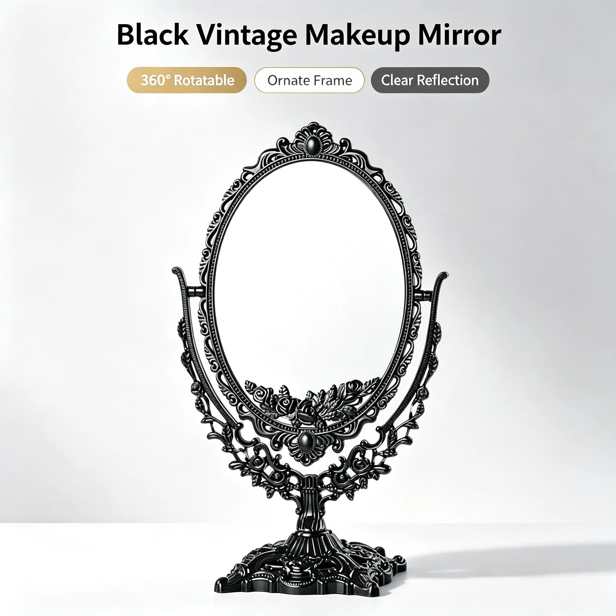 Vintage Carved Desktop Mirror, Makeup Mirror, Vanity Mirror, Simple Fashion High-End Glass Mirror, Elegant Design, Perfect for Home Decor
