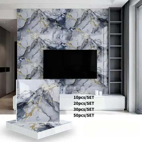 30/50 PCS Self-Adhesive Marble Bathroom Tiles, Waterproof Backsplash Decorative Wallpaper Stickers for Bathrooms and Kitchens, Easy Peel-and-Stick Design for TV Background Wall Decoration