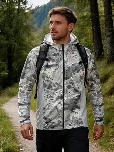 Men's Fish Print Sporty Fitted Jersey, Long Sleeve Breathable Summer Outdoor Clothing, Men's Fishing Apparel, No Button, with Collar