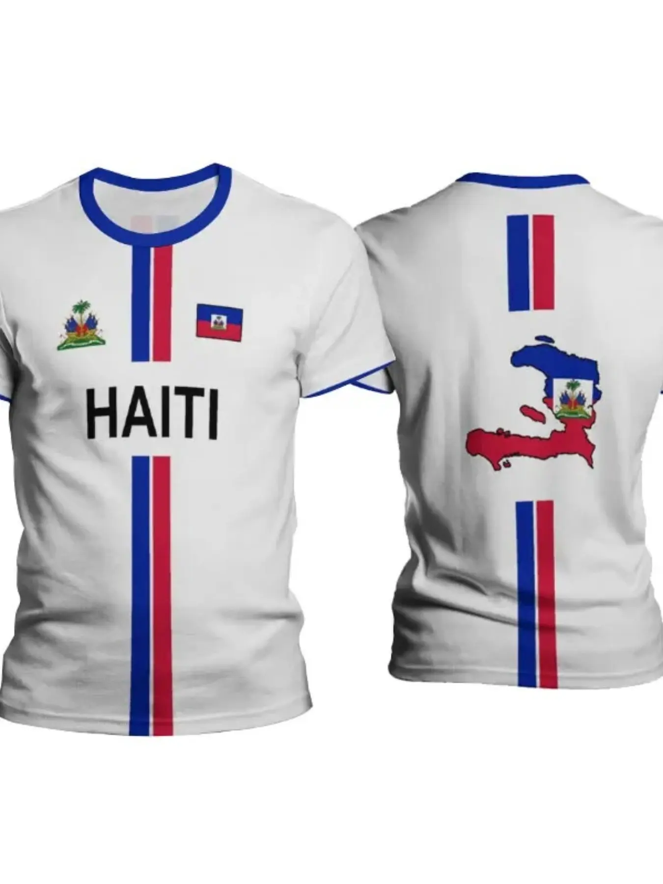 Haiti Flag Print T-Shirt, Unisex Short Sleeve Crew Neck, Breathable Quick-Dry Sport Top, All-Season Casual Wear, Caribbean Style