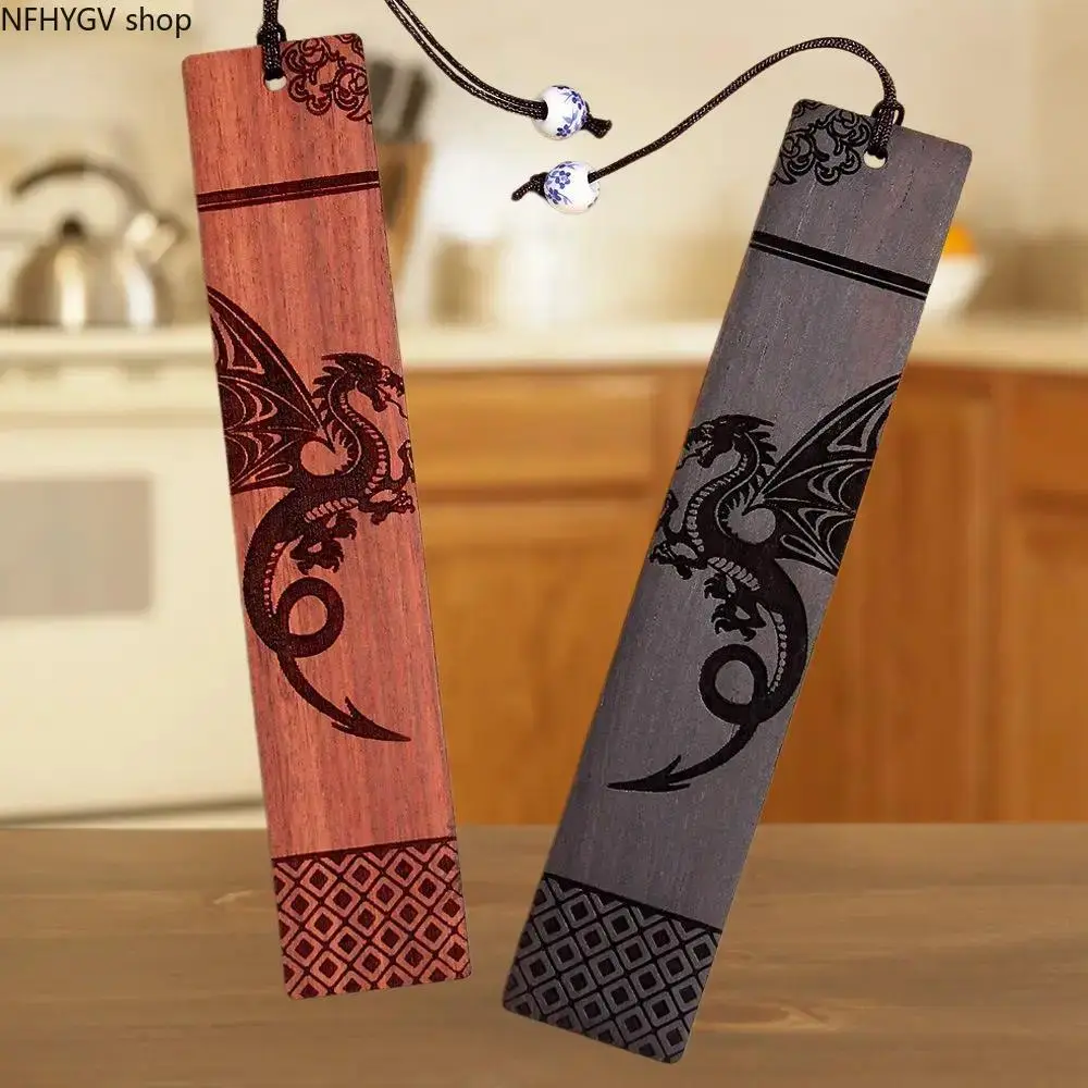 4Pcs Cool Wood Dragon Bookmark Gift Set With Storage Box, Stylish Reading Page Marker Accessories, Thoughtful Christmas Present For Adult Male Book Lovers