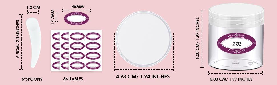 36 Pack 2 OZ Plastic Jars Round Clear Cosmetic Container Jars with Clear Lids, Perfect for Lotion, Slime，Cream, Ointments, Makeup, Eye Shadow, Samples, Pot, Travel Storage
