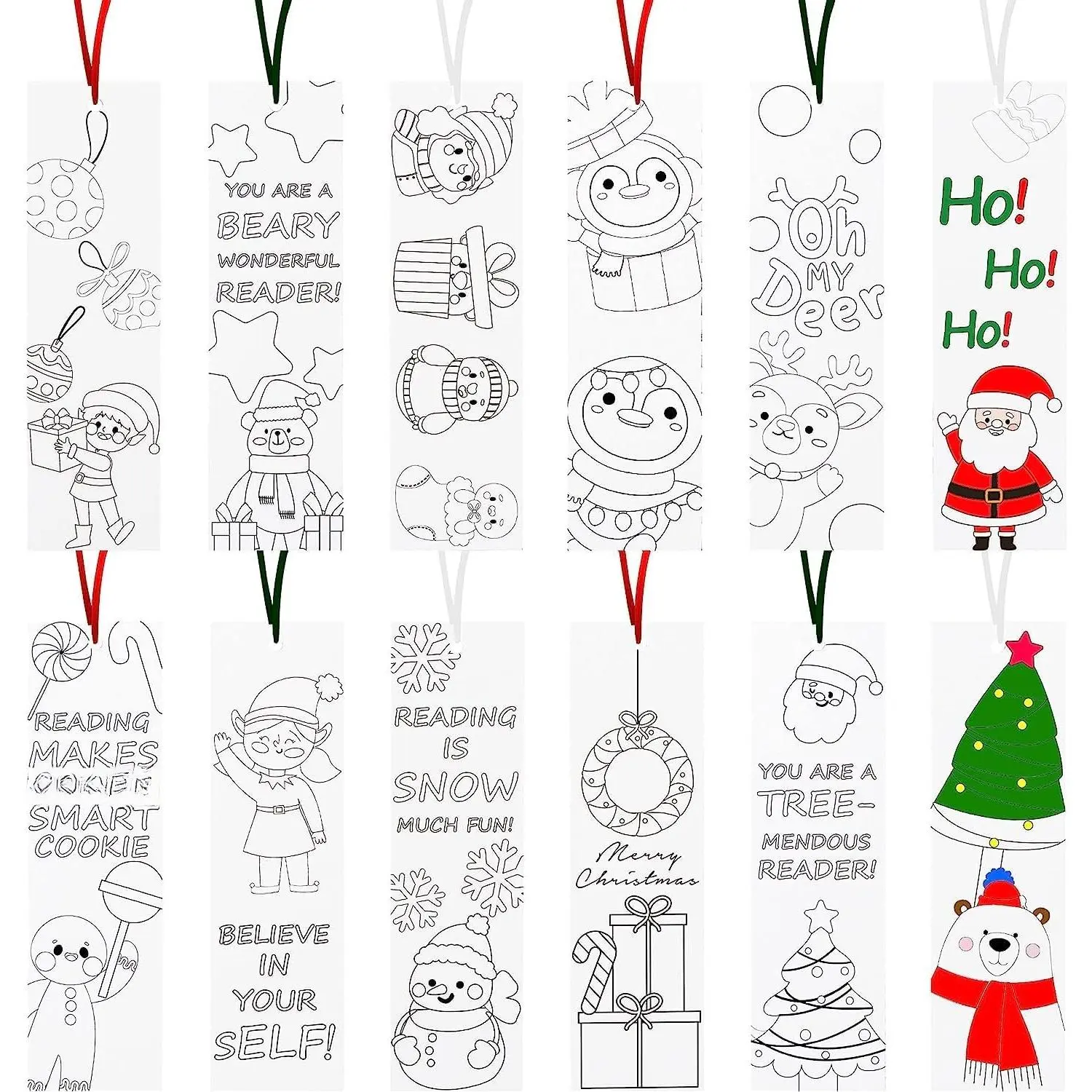 DIY Christmas Winter Bookmarks - 75 count Christmas Color Your Own Book Marks DIY Coloring Blank Bookmarks Xmas Party Prize Art Craft Supplies Goodie Bag Fillers Classroom Reading Rewards