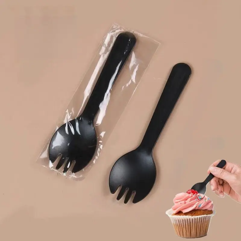 50pcs 4.3 Inch Mini Plastic Spork, Disposable Fork Spoon Combo, Small Utensils for Ice Cream, Dessert, Cake, Party & To-Go
