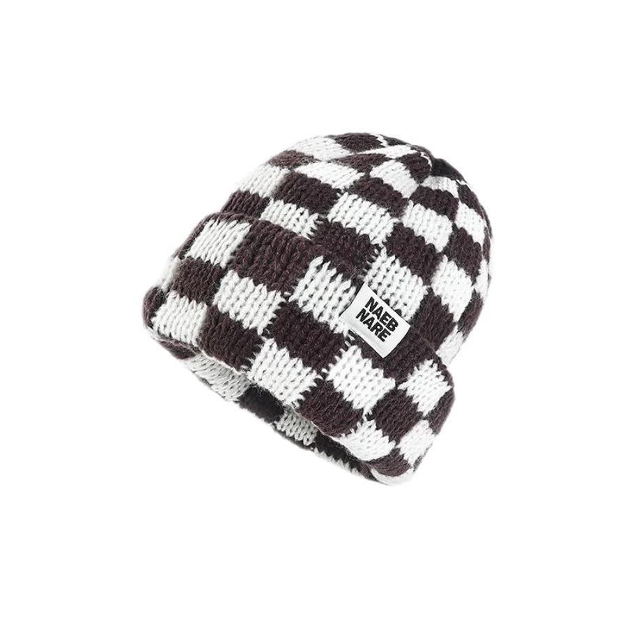New Japanese Korean Winter Check Plaid Skullies Beanies Knit Hat for Women Ins Luxury Brand Y2k Bonnet Heavy Warm Hat Casual Cap