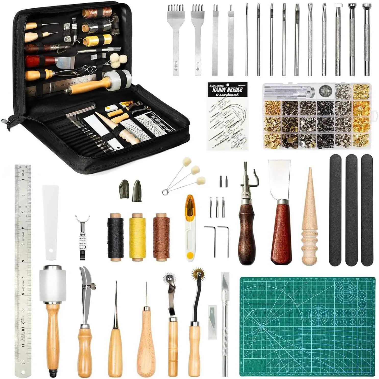 Leather Tooling Kit: 458 count Essential Leather Working Tools and Supplies for Starter with Guide Craft Tool Kits with Organizer for Stamping |  | Stitching | Carving