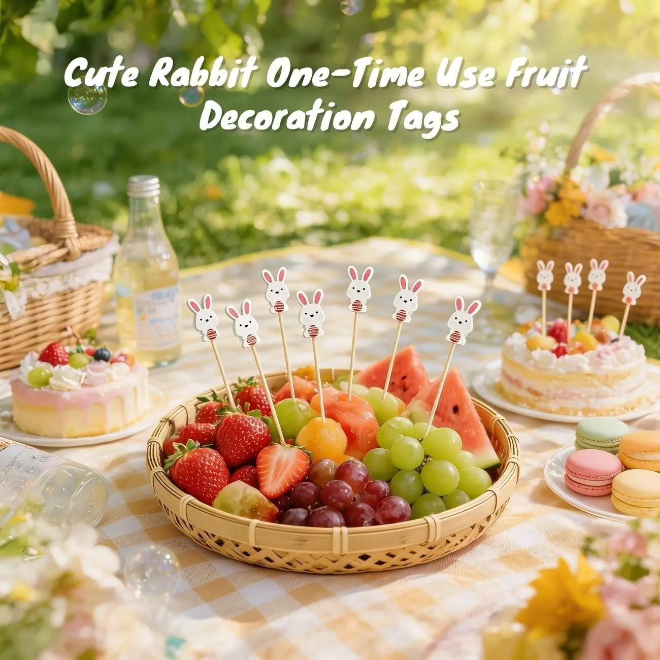100-Pack 12cm Rabbit Bamboo Skewers, Multi-Functional for Fruits, Cocktails, Sushi, Sandwiches, Hamburgers, BBQ, Hand Wash, Polished Metal Ends