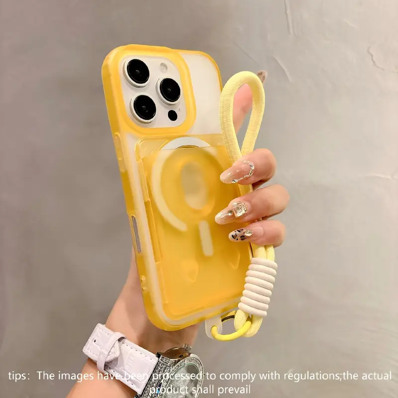 Luxury Matte Durable TPU Magnetic Card Holder Phone Case Cover with Wrist Strap, Protective Anti-Drop Shockproof Skin Feel, Compatible with Apple iPhone 17pro Max 16pro 15 14 13 12, Protector