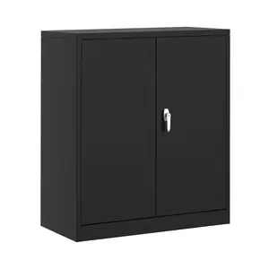 Heavy Duty Metal Storage Cabinet with Lock Locking 2 Door Steel Cabinet Wall Mounted Tool Chest Cabinet Organizer with Adjustable Shelves Rolling Utility Locker for Garage Workshop Home Office Gym Kitchen Black