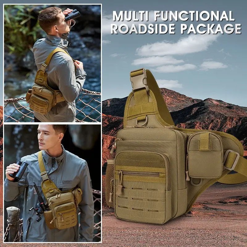 Tactical Sling Chest Bag, Waterproof Multi Pocket Crossbody Shoulder Pack, Adjustable Strap Utility Fanny Bag With Water Bottle Holder, Lightweight Outdoor Daypack For Hiking Camping Travel Fishing