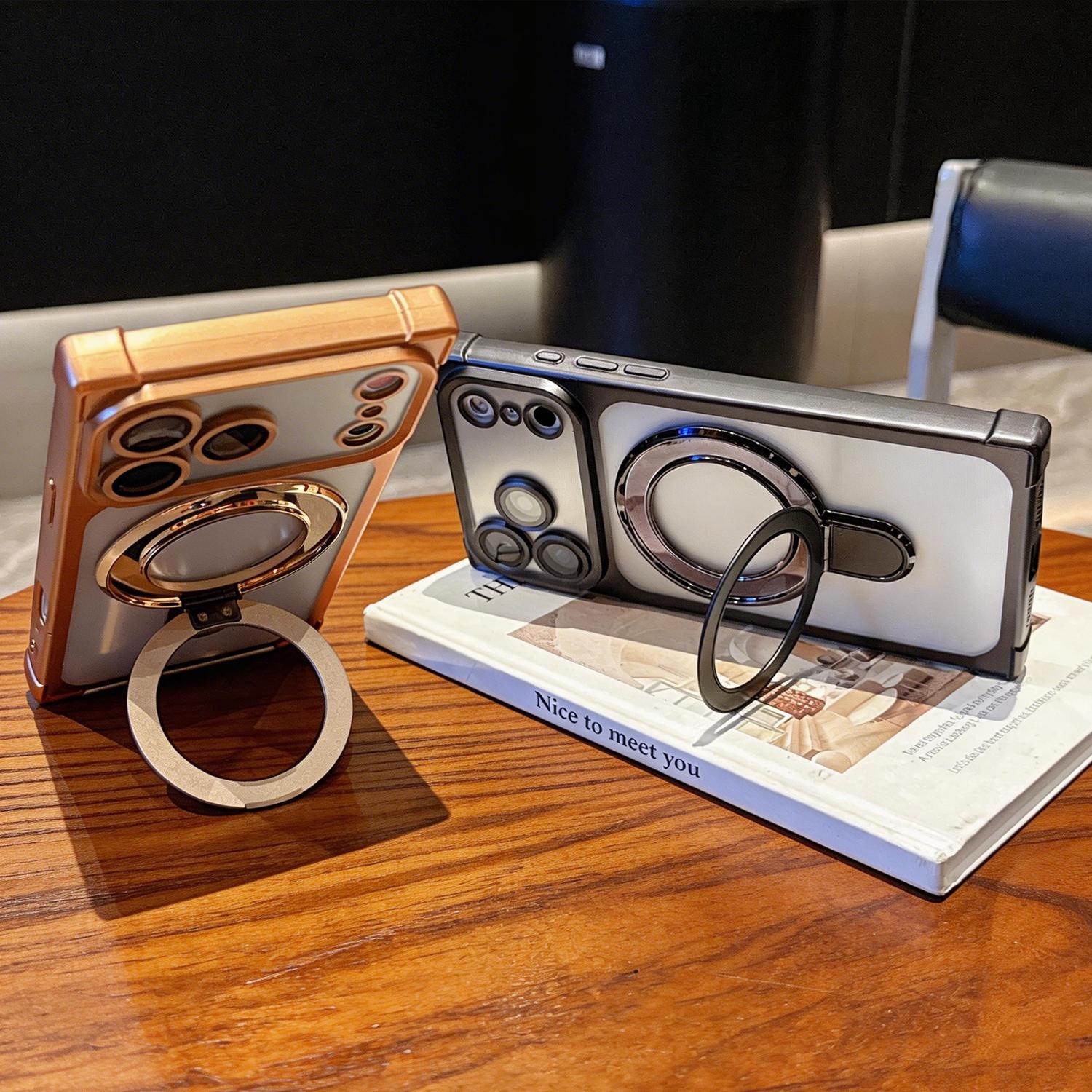 Rectangle Magnetic Clear Case for iPhone 17 Pro Max 16 15 14 13 with Magnetic Ring Stand [Compatible with Mag-Safe] [Full Camera Lens Protector] Plating Clear Phone Case