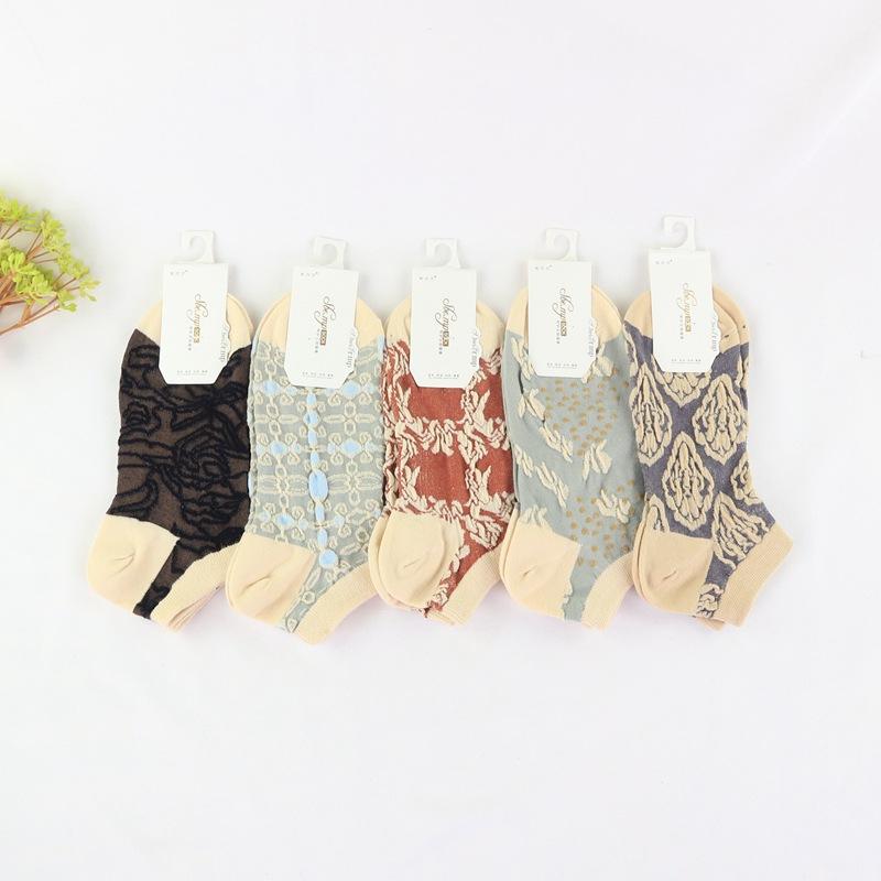 Spring and Autumn Women's Thin Cotton Low-Cut Vintage Socks, Korean Style Summer Breathable Short Socks, Low-Cut Socks