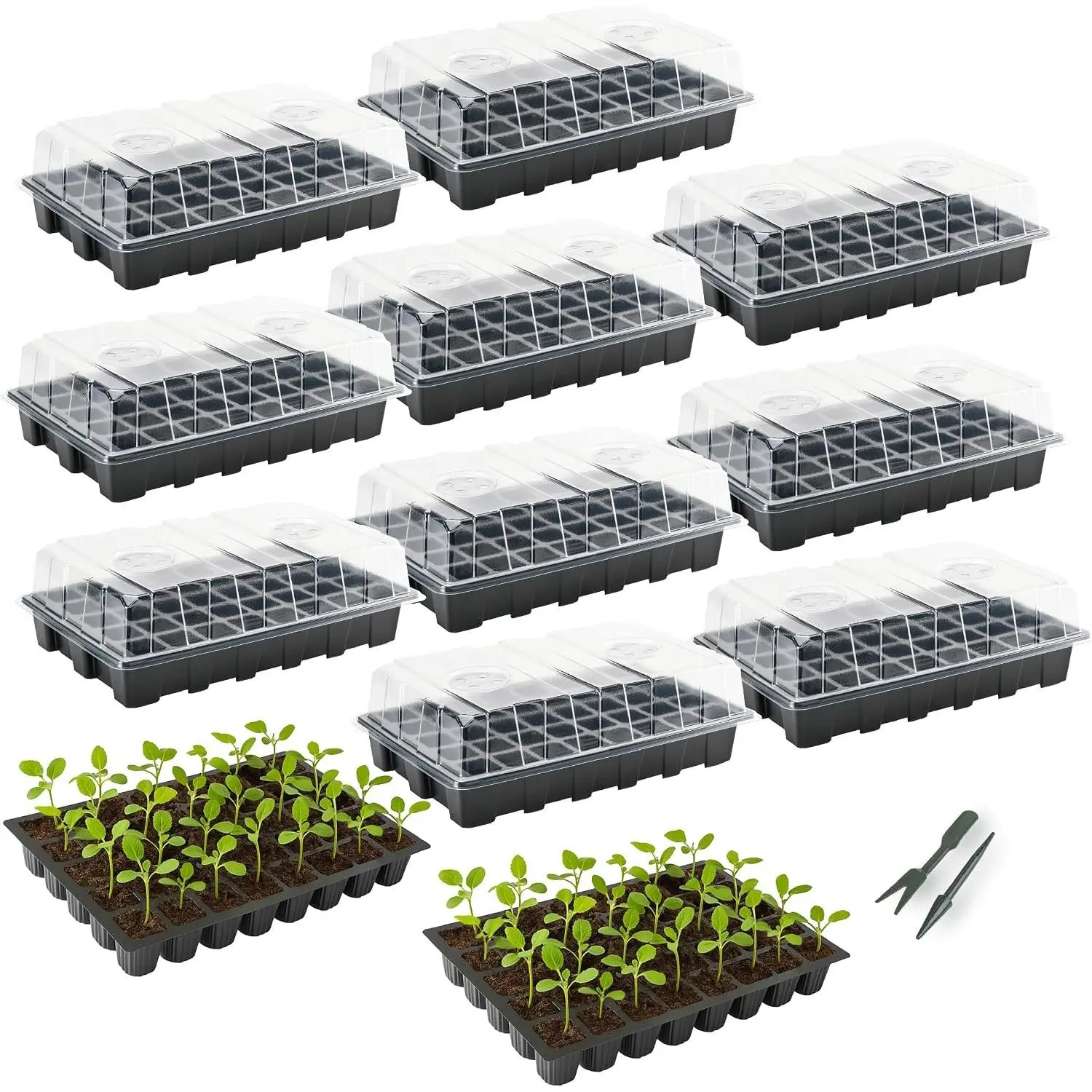 Seed Starter Tray Kits, 10 Pack, Total 400 Cells | Durable Plant Germination Trays with Humidity Vented Domes and Bases, Ideal for Seed Starting
