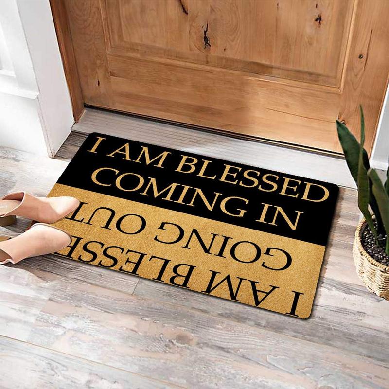 Funny Welcome Doormat - Blessed Coming & Going, 23.7 in X 15.6 in Fabric Top with Anti-Slip Rubber Back for Entrance Way Indoor Use