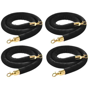 VEVOR 4 Pcs Black Velvet Stanchion Ropes, 5 ft Crowd Control Stanchion Black Velvet Ropes with Gold Hooks, Post Queue Barrier Carpet Rope for Carpet Events Movie Theaters Grand Openings Hotels Party